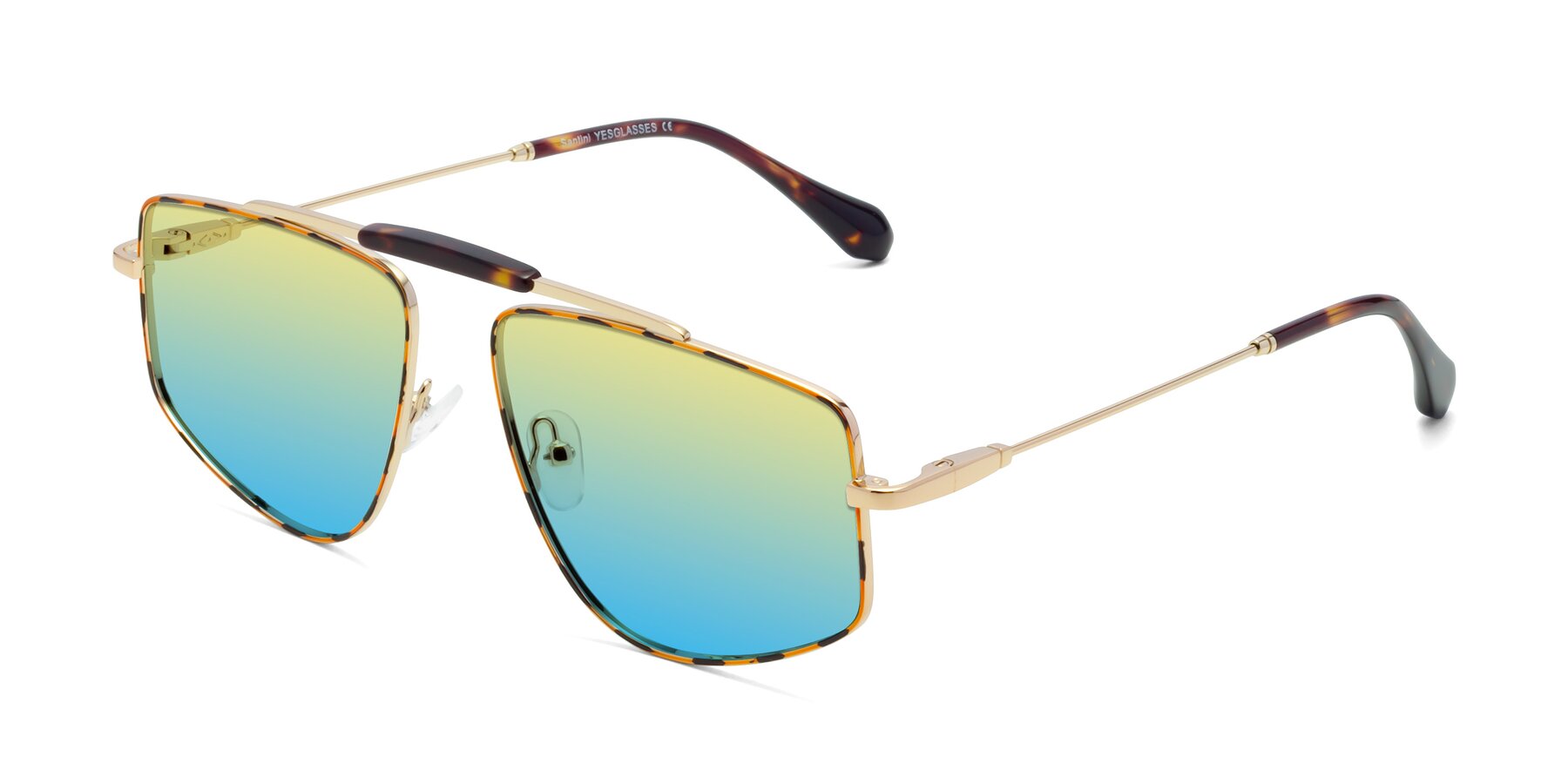 Angle of Santini in Leopard-Print-Gold with Yellow / Blue Gradient Lenses