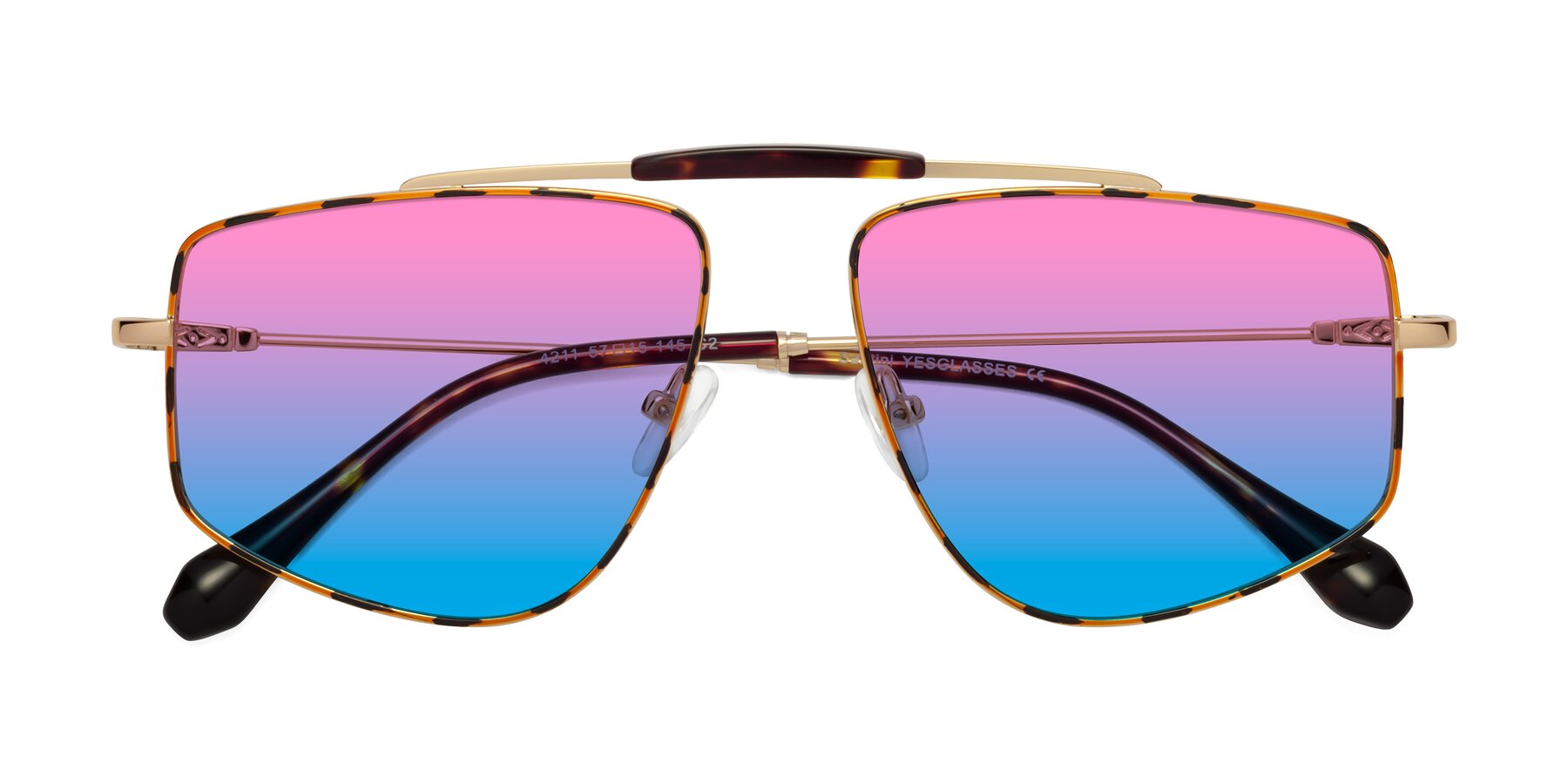 Folded Front of Santini in Leopard-Print-Gold with Pink / Blue Gradient Lenses
