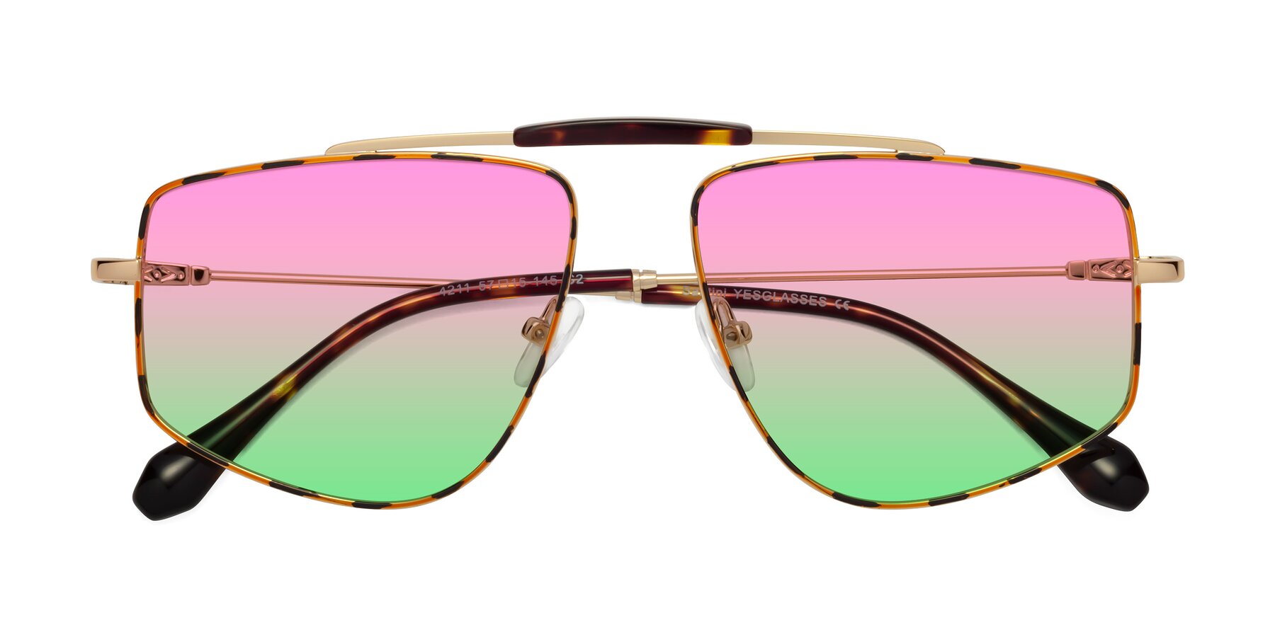 Folded Front of Santini in Leopard-Print-Gold with Pink / Green Gradient Lenses