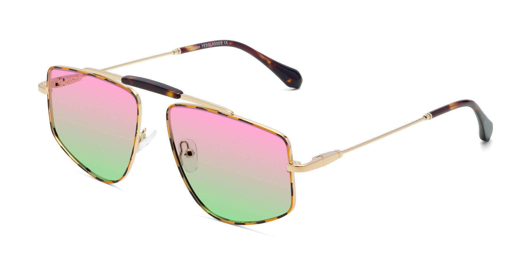 Angle of Santini in Leopard-Print-Gold with Pink / Green Gradient Lenses