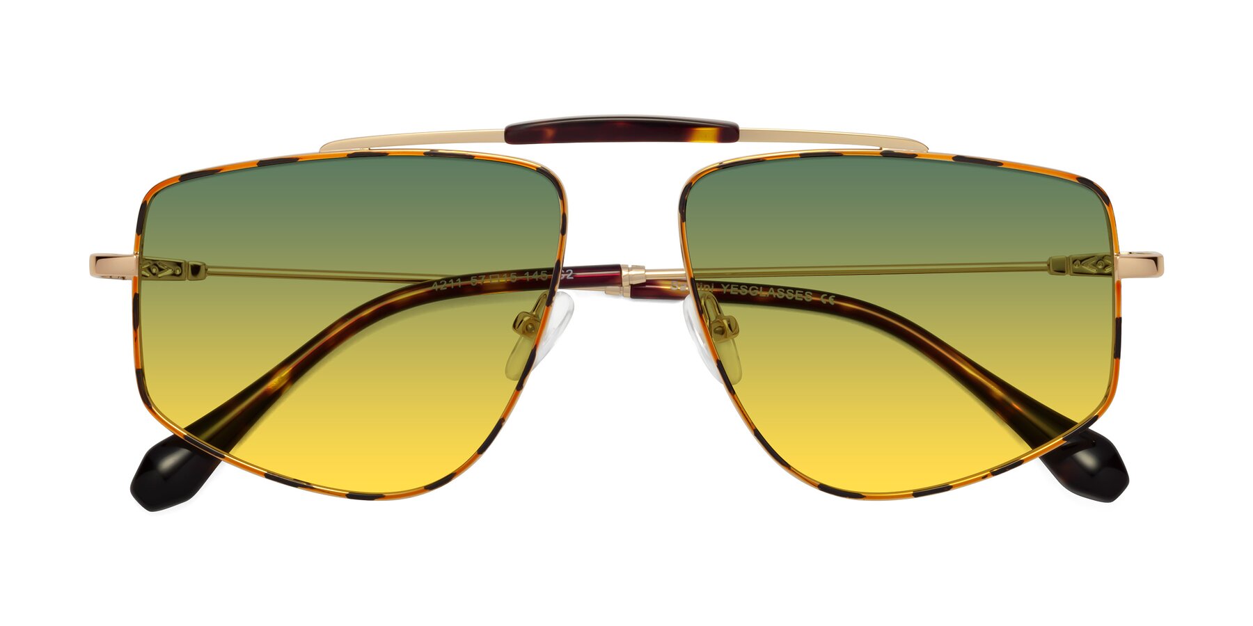 Folded Front of Santini in Leopard-Print-Gold with Green / Yellow Gradient Lenses