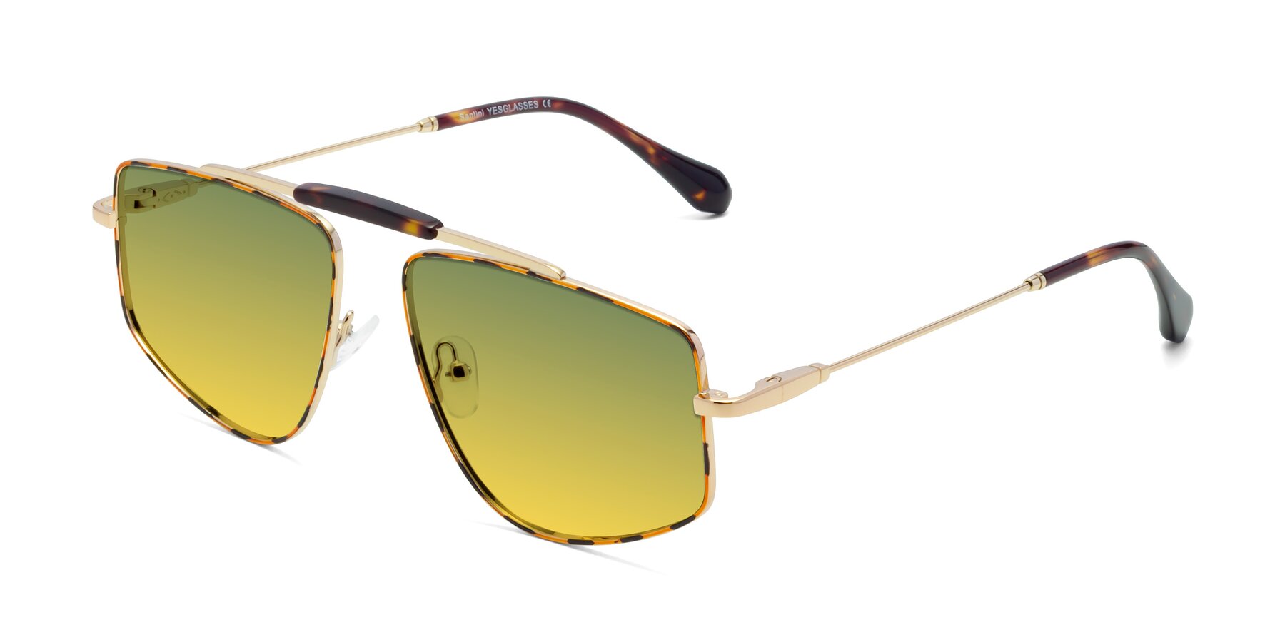 Angle of Santini in Leopard-Print-Gold with Green / Yellow Gradient Lenses