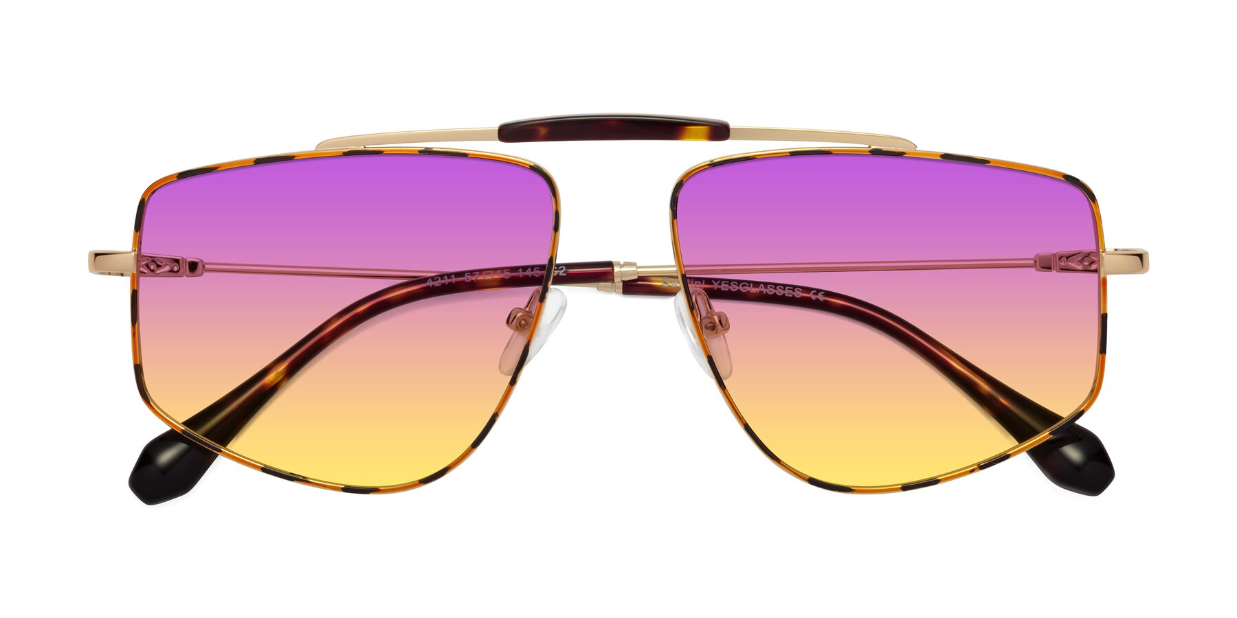 Folded Front of Santini in Leopard-Print-Gold with Purple / Yellow Gradient Lenses