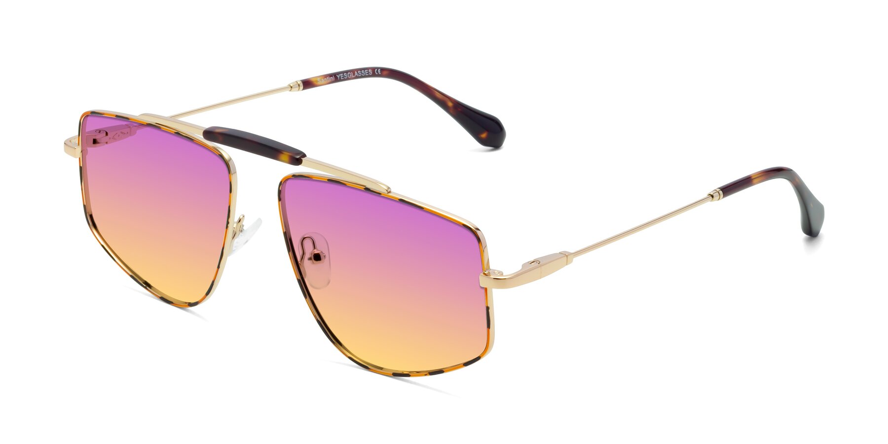 Angle of Santini in Leopard-Print-Gold with Purple / Yellow Gradient Lenses