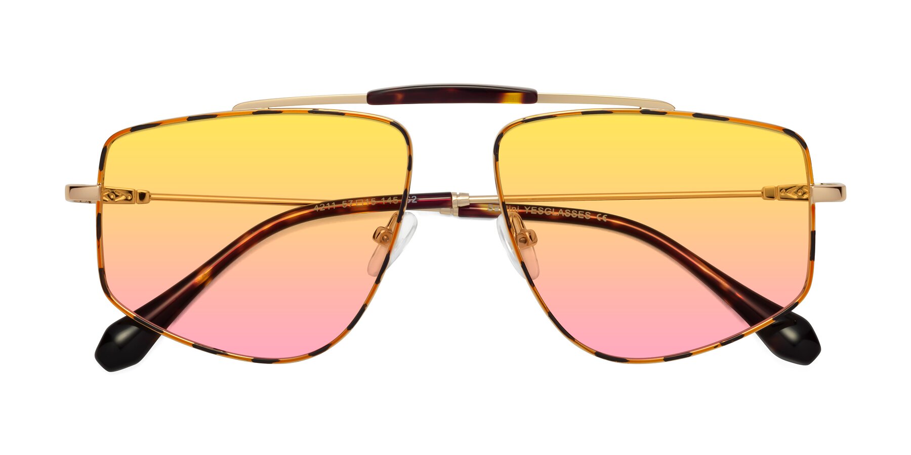 Folded Front of Santini in Leopard-Print-Gold with Yellow / Pink Gradient Lenses