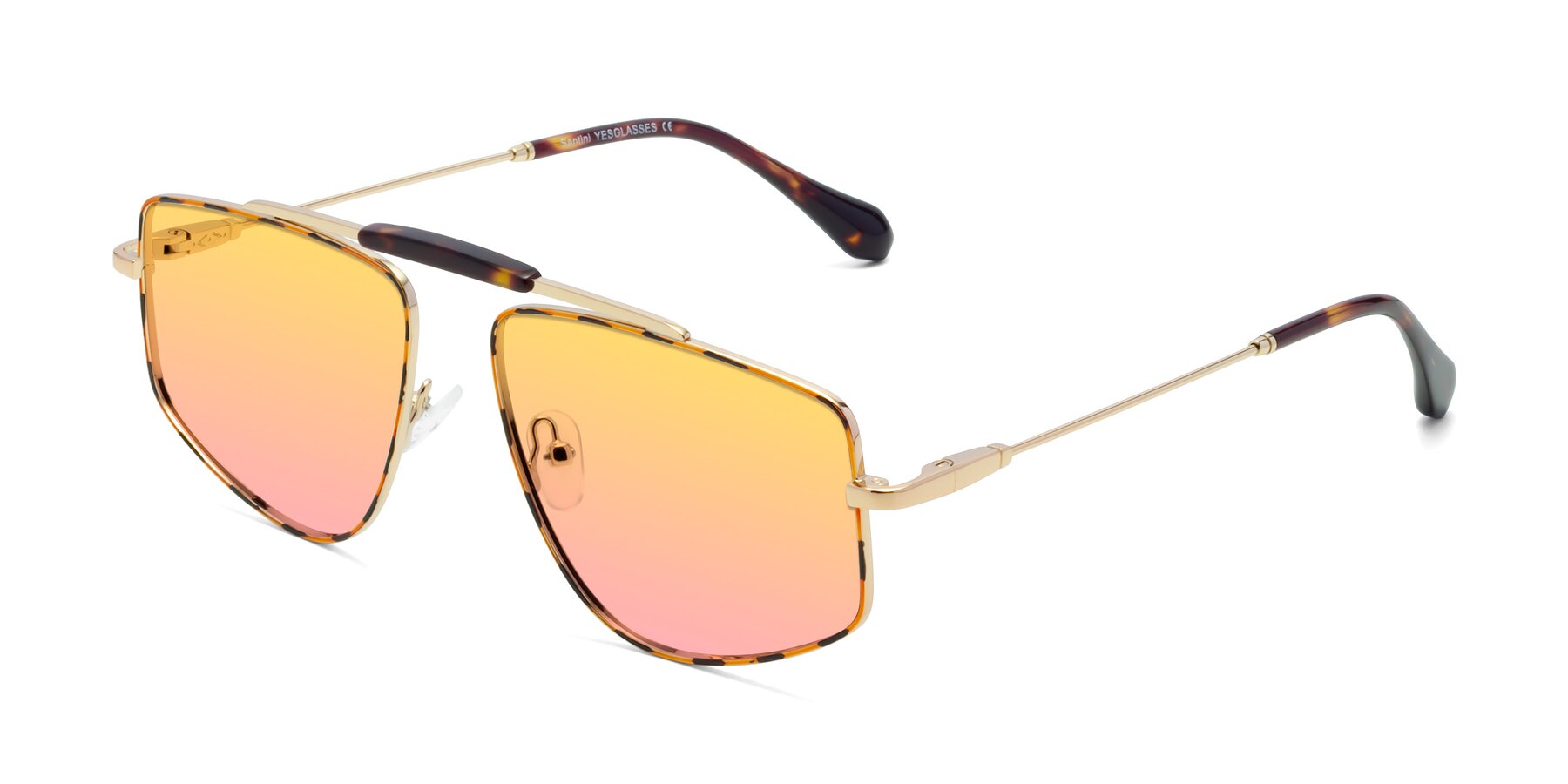 Angle of Santini in Leopard-Print-Gold with Yellow / Pink Gradient Lenses