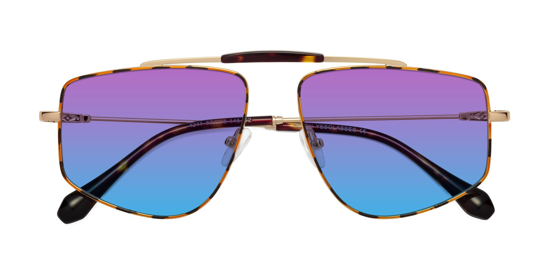 Folded Front of Santini in Leopard-Print-Gold with Purple / Blue Gradient Lenses