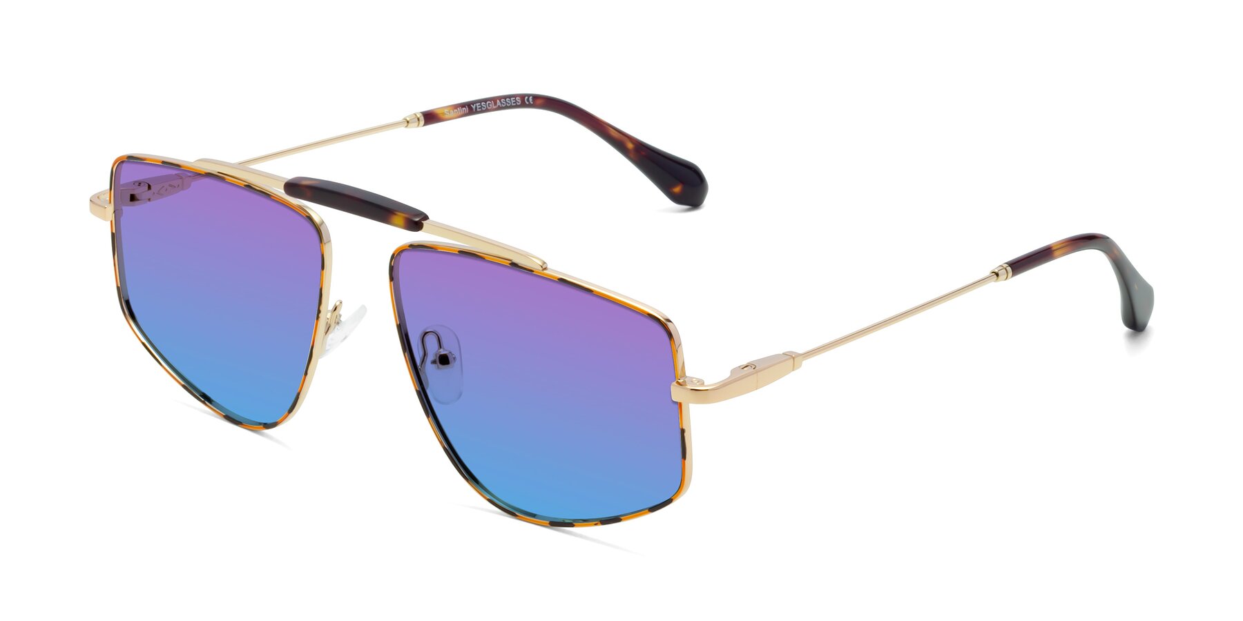 Angle of Santini in Leopard-Print-Gold with Purple / Blue Gradient Lenses