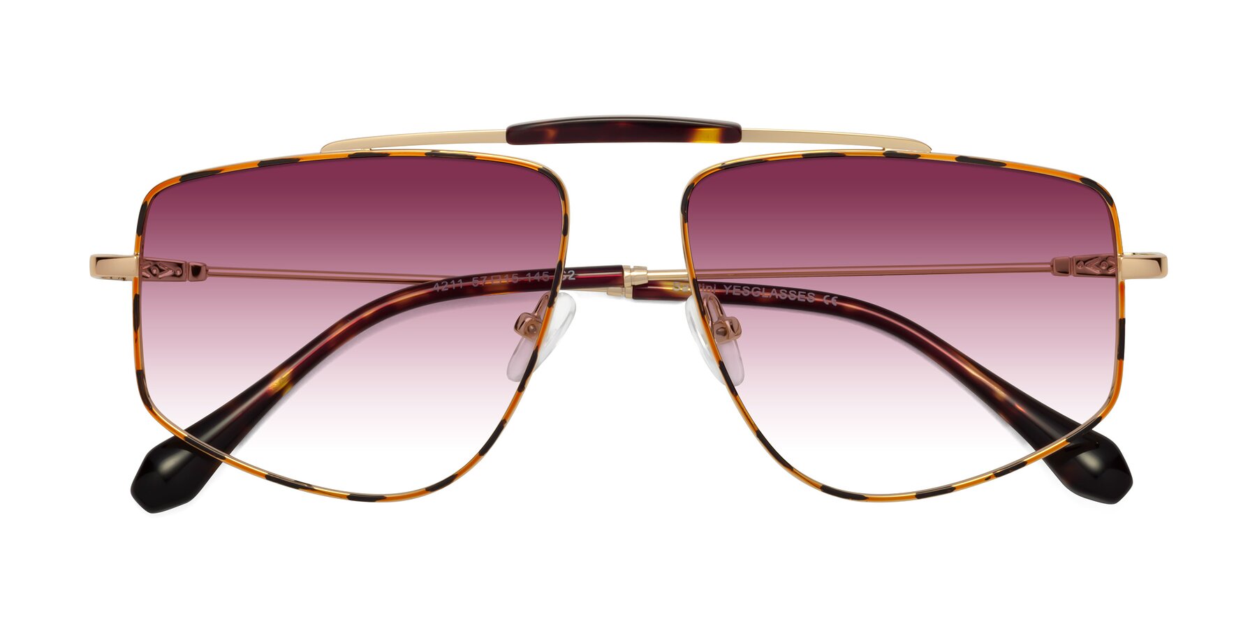 Folded Front of Santini in Leopard-Print-Gold with Wine Gradient Lenses