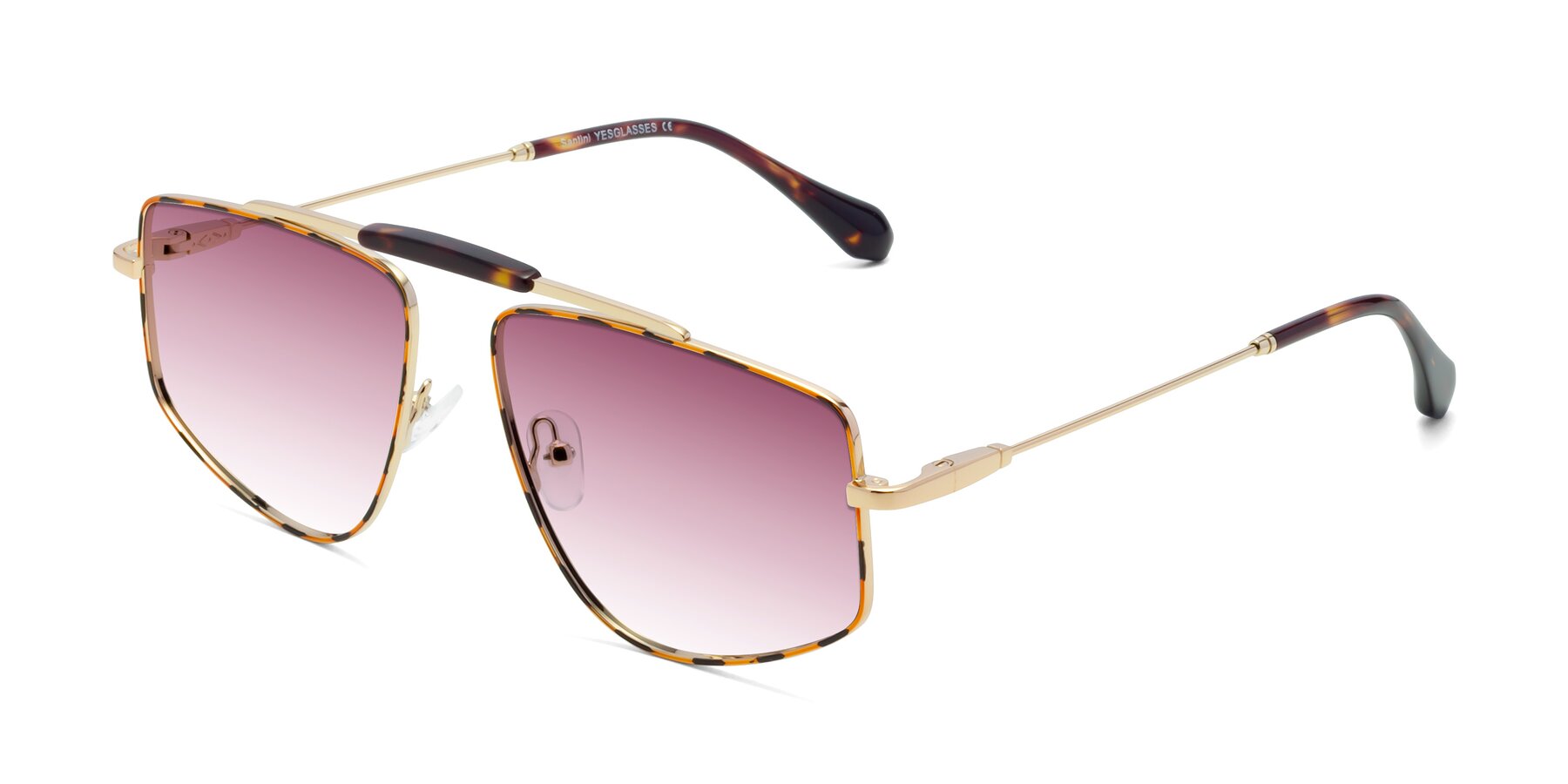 Angle of Santini in Leopard-Print-Gold with Wine Gradient Lenses