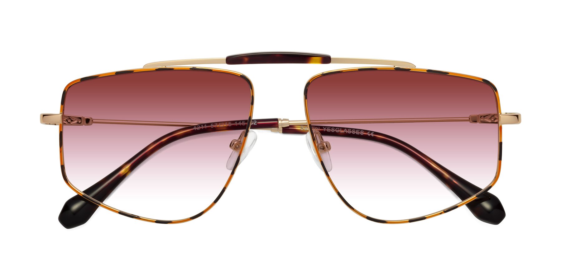 Folded Front of Santini in Leopard-Print-Gold with Garnet Gradient Lenses