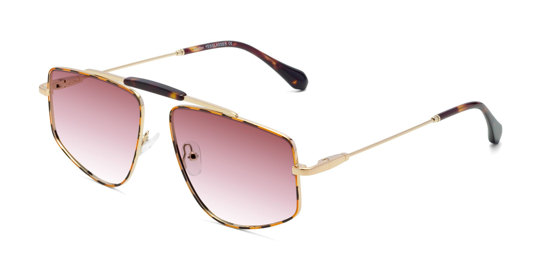 Angle of Santini in Leopard-Print-Gold with Garnet Gradient Lenses