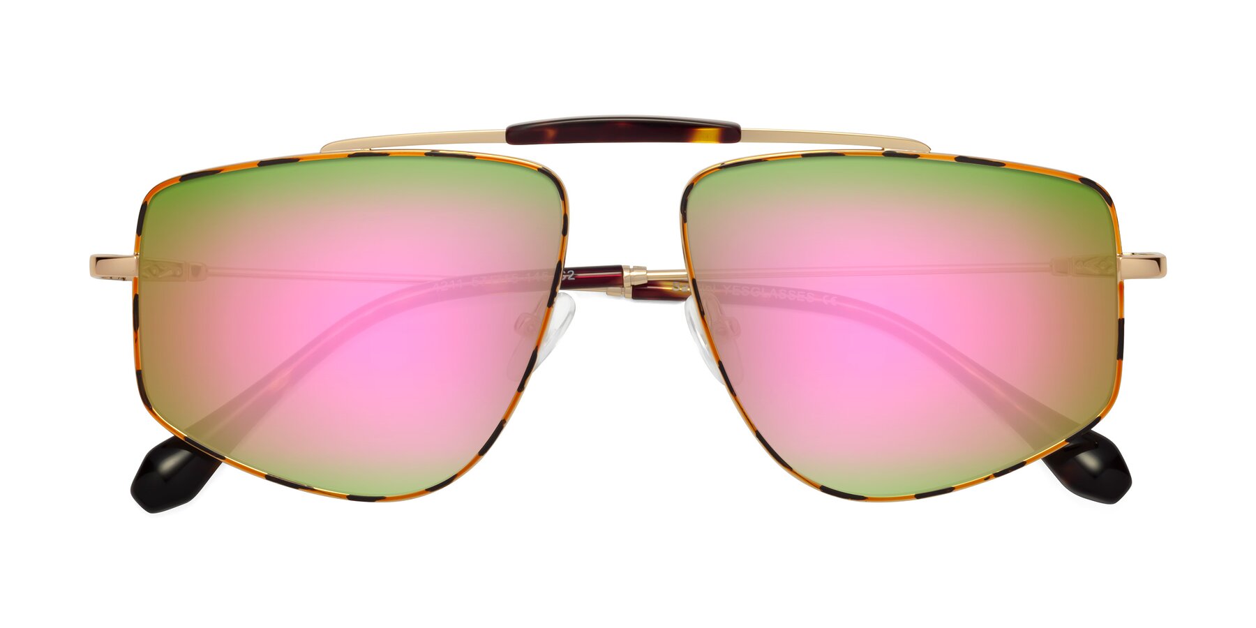 Folded Front of Santini in Leopard-Print-Gold with Pink Mirrored Lenses