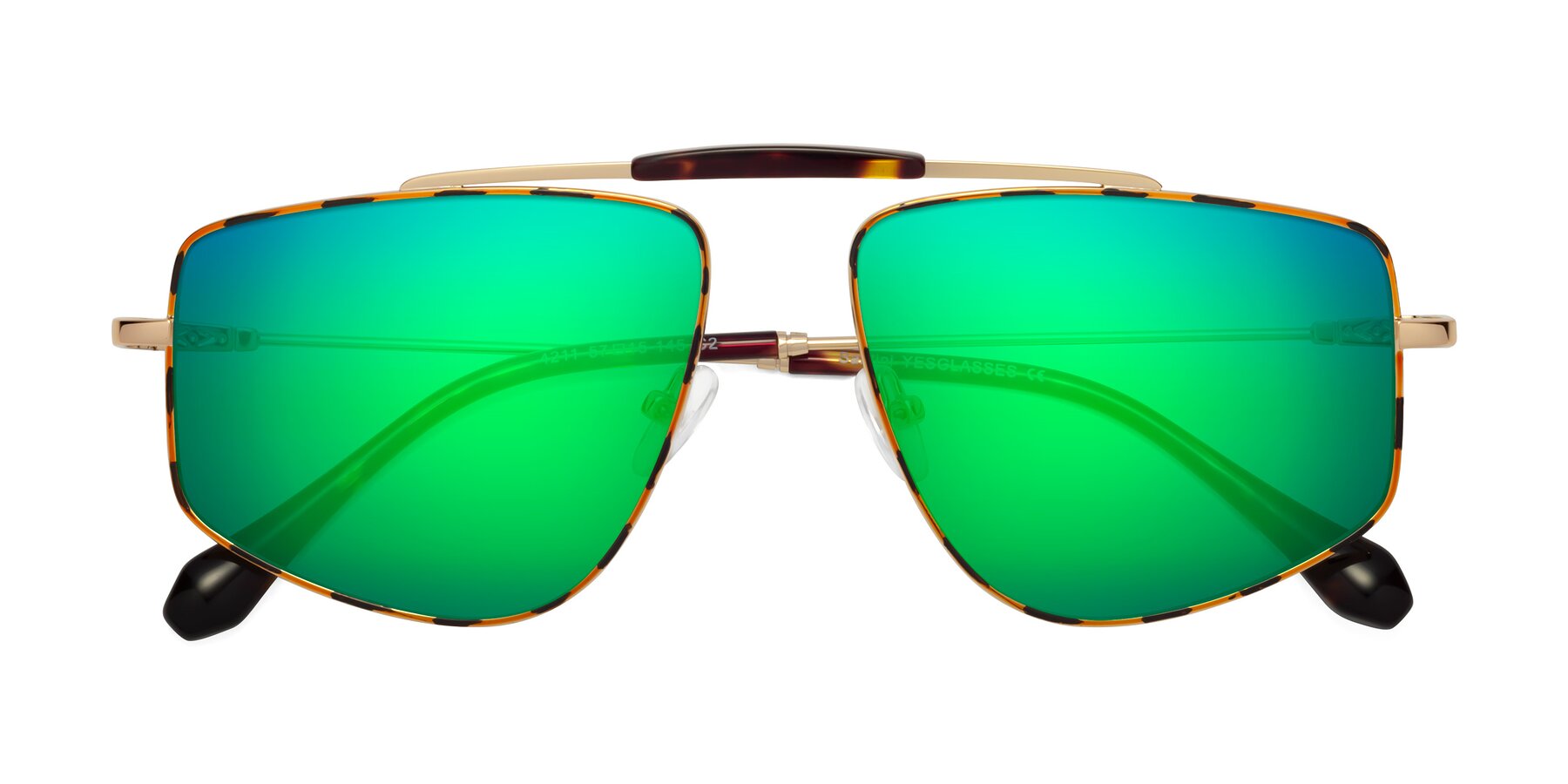 Folded Front of Santini in Leopard-Print-Gold with Green Mirrored Lenses