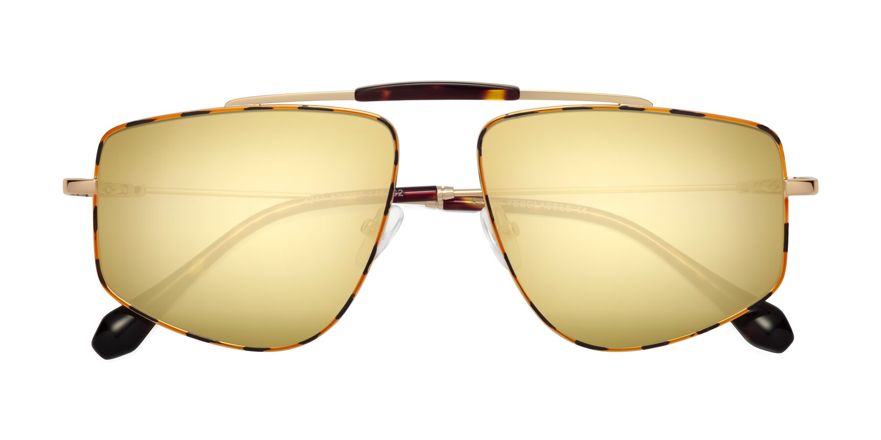 Folded Front of Santini in Leopard-Print-Gold with Gold Mirrored Lenses