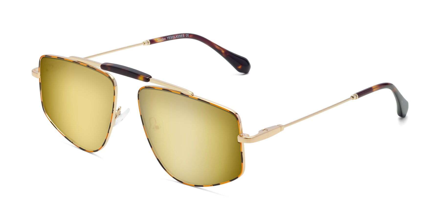 Angle of Santini in Leopard-Print-Gold with Gold Mirrored Lenses