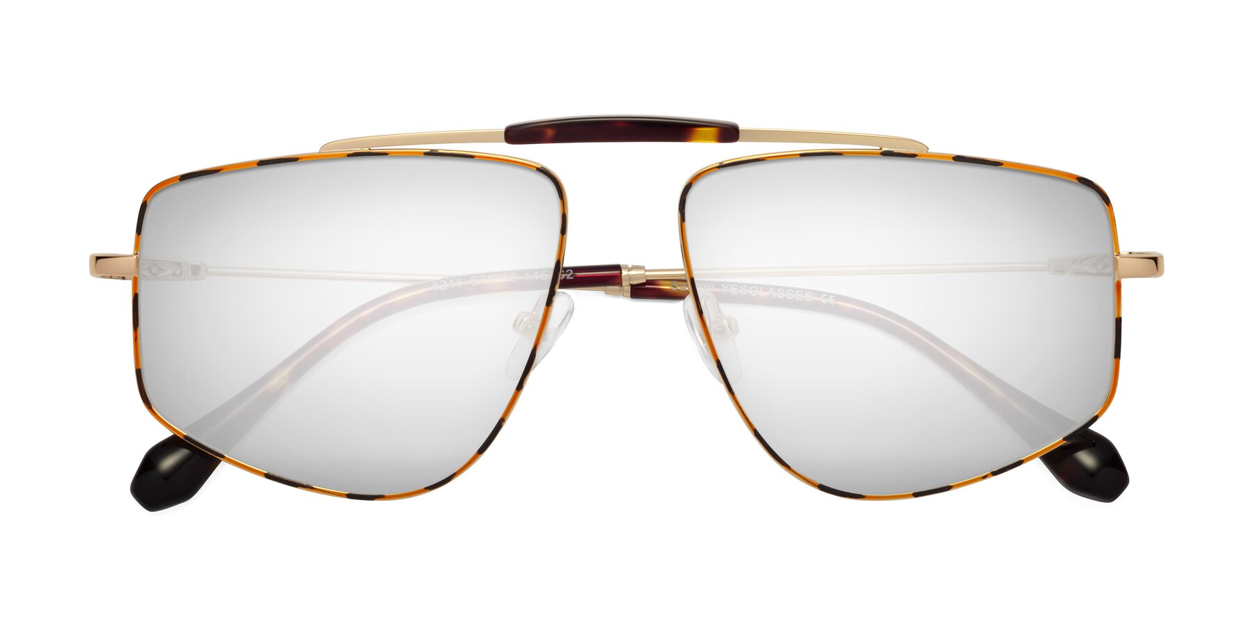 Folded Front of Santini in Leopard-Print-Gold with Silver Mirrored Lenses