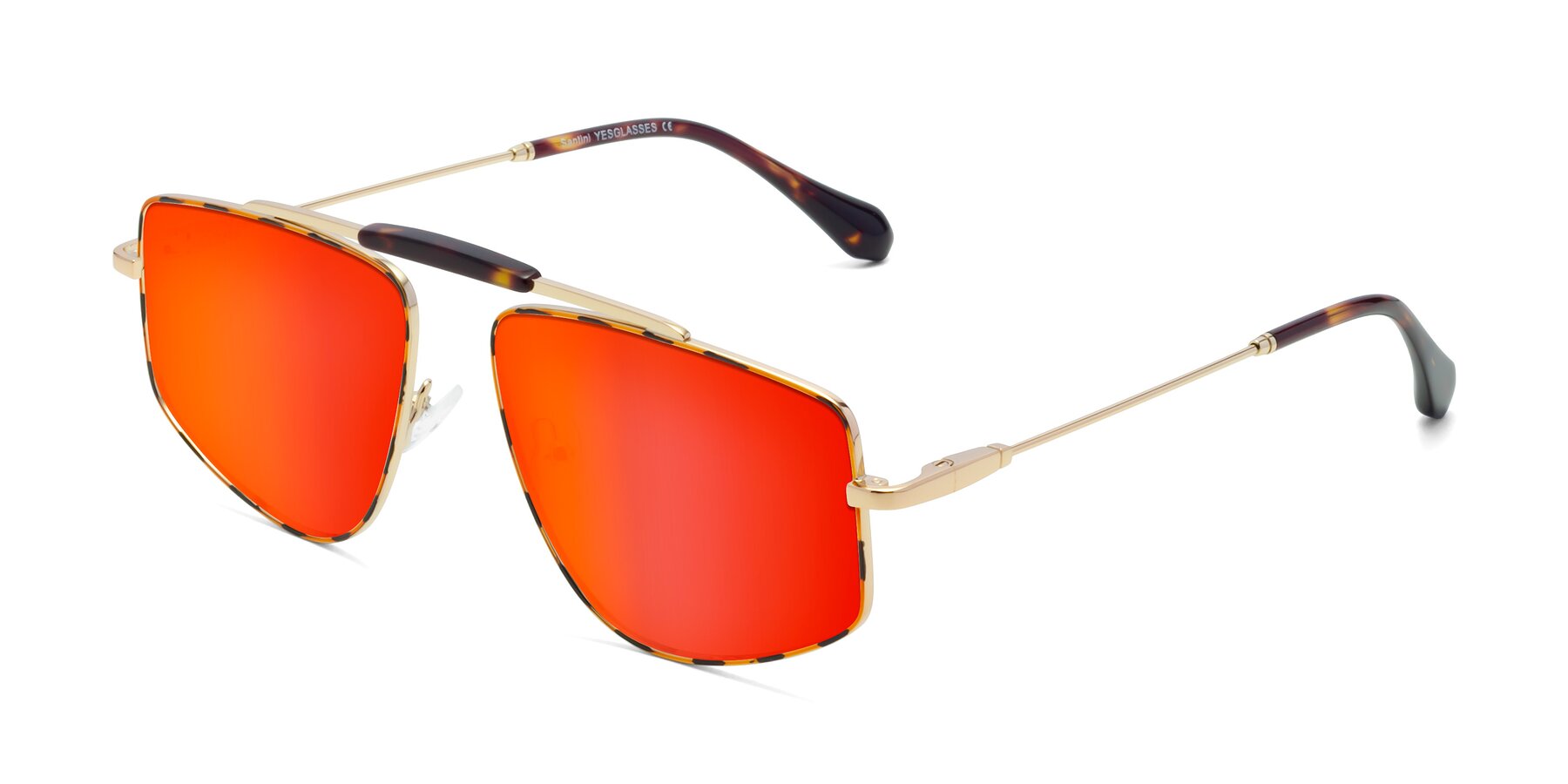 Angle of Santini in Leopard-Print-Gold with Red Gold Mirrored Lenses