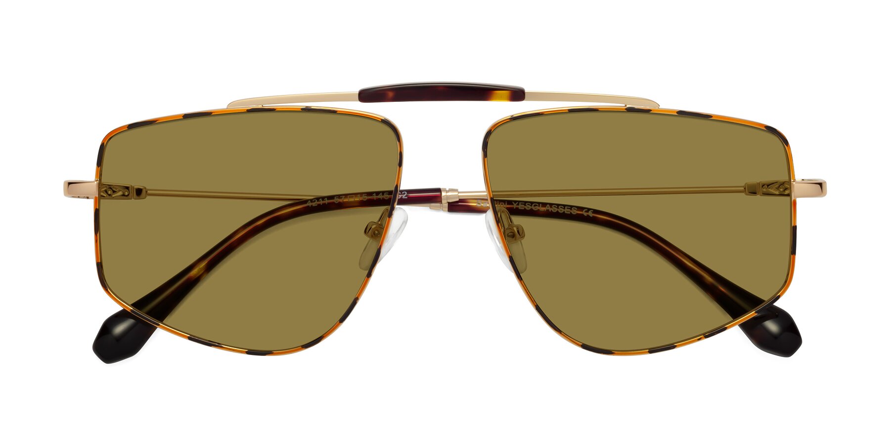Folded Front of Santini in Leopard-Print-Gold with Brown Polarized Lenses