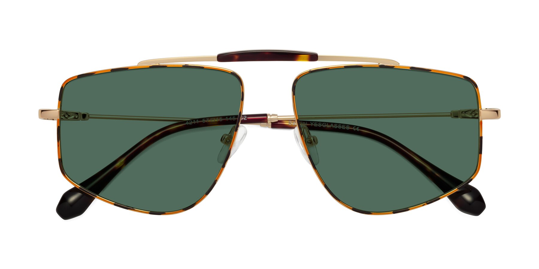 Folded Front of Santini in Leopard-Print-Gold with Green Polarized Lenses