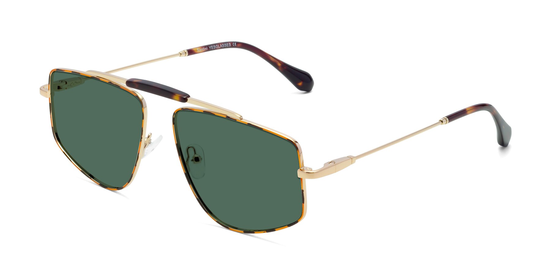 Angle of Santini in Leopard-Print-Gold with Green Polarized Lenses