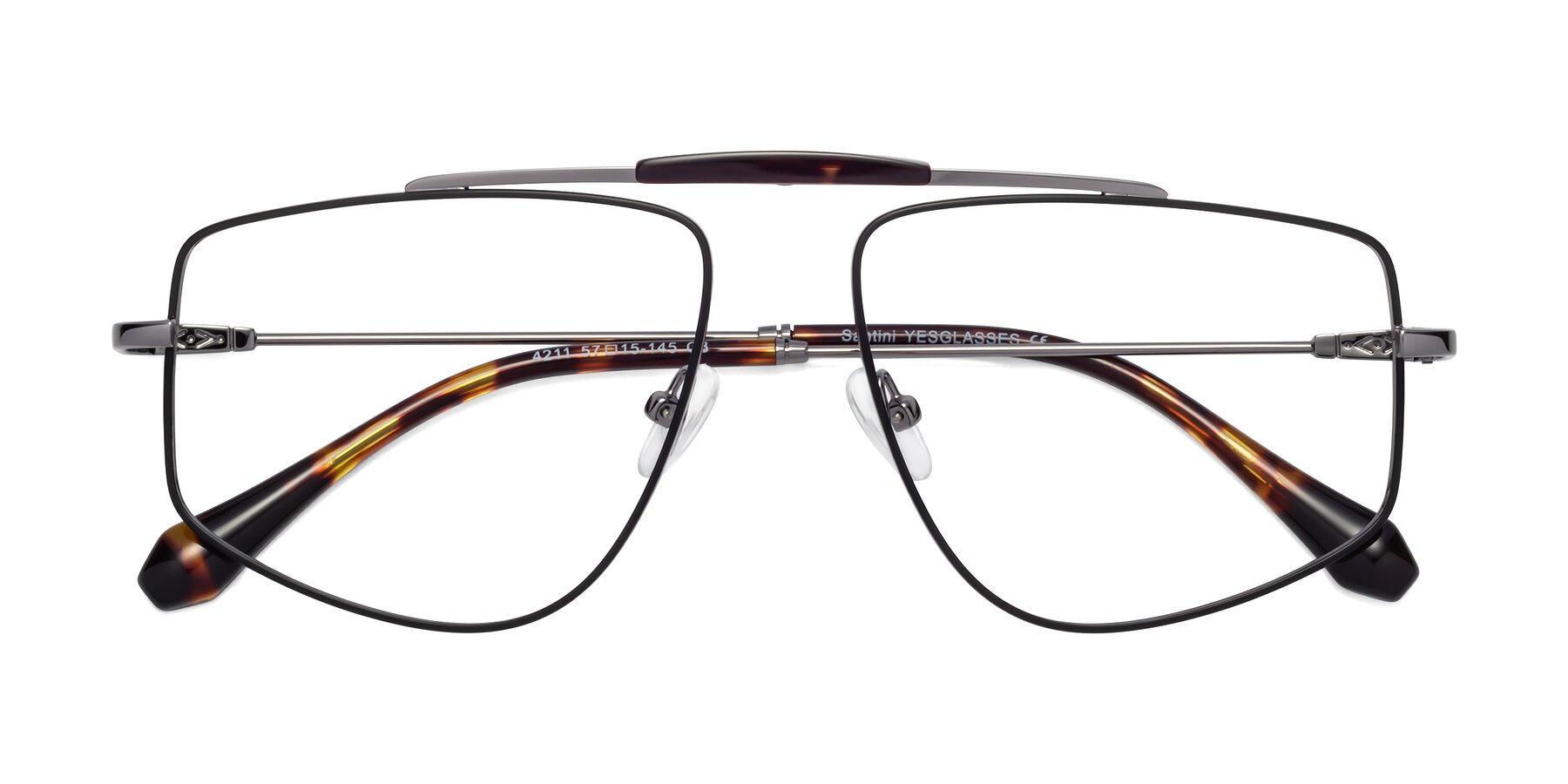 Folded Front of Santini in Black-Gunmetal with Clear Eyeglass Lenses
