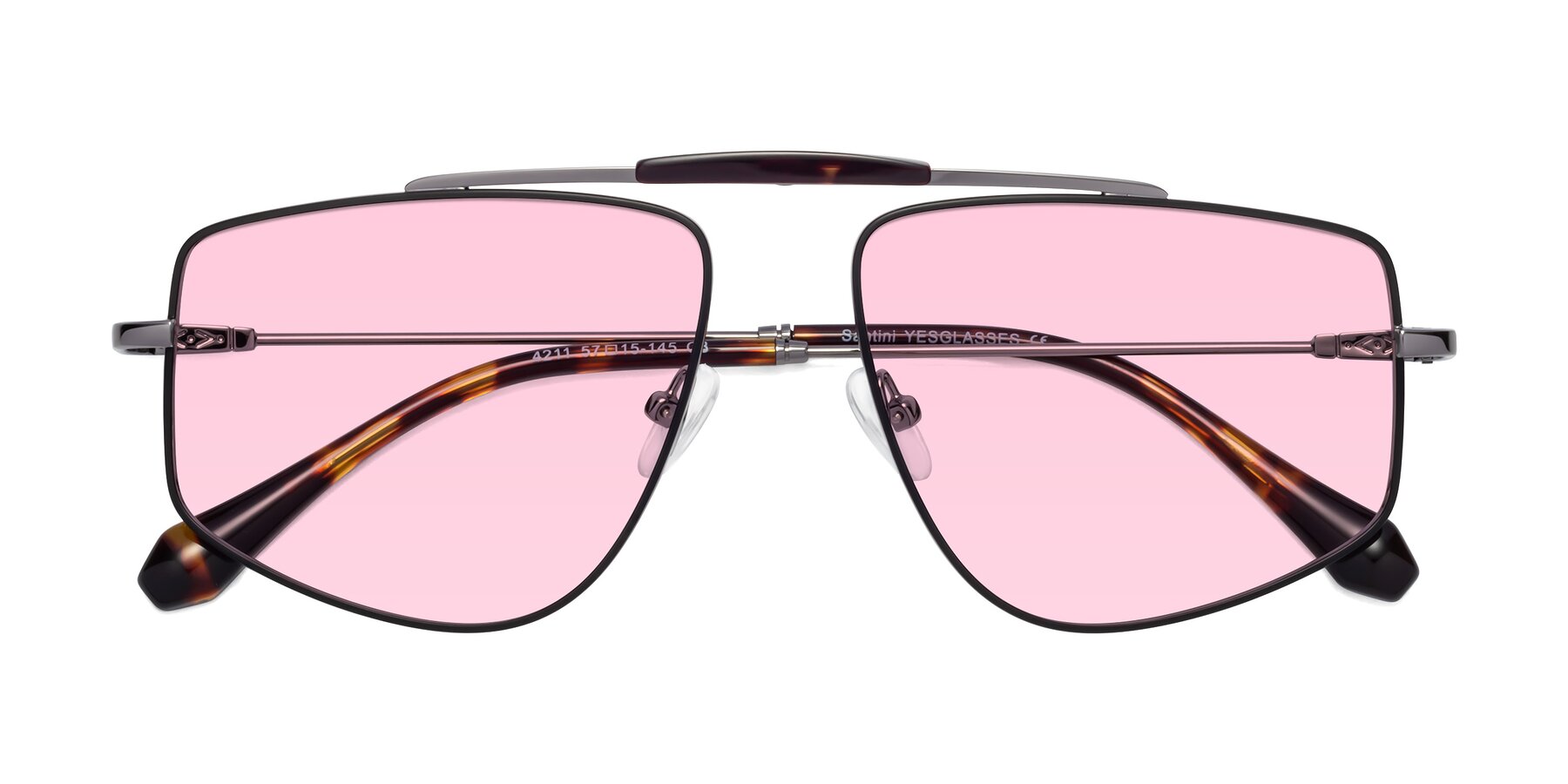 Folded Front of Santini in Black-Gunmetal with Light Pink Tinted Lenses