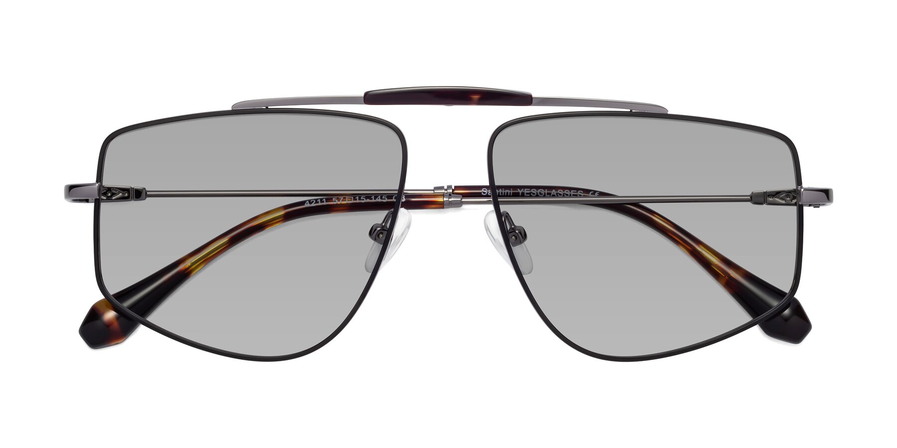 Folded Front of Santini in Black-Gunmetal with Light Gray Tinted Lenses