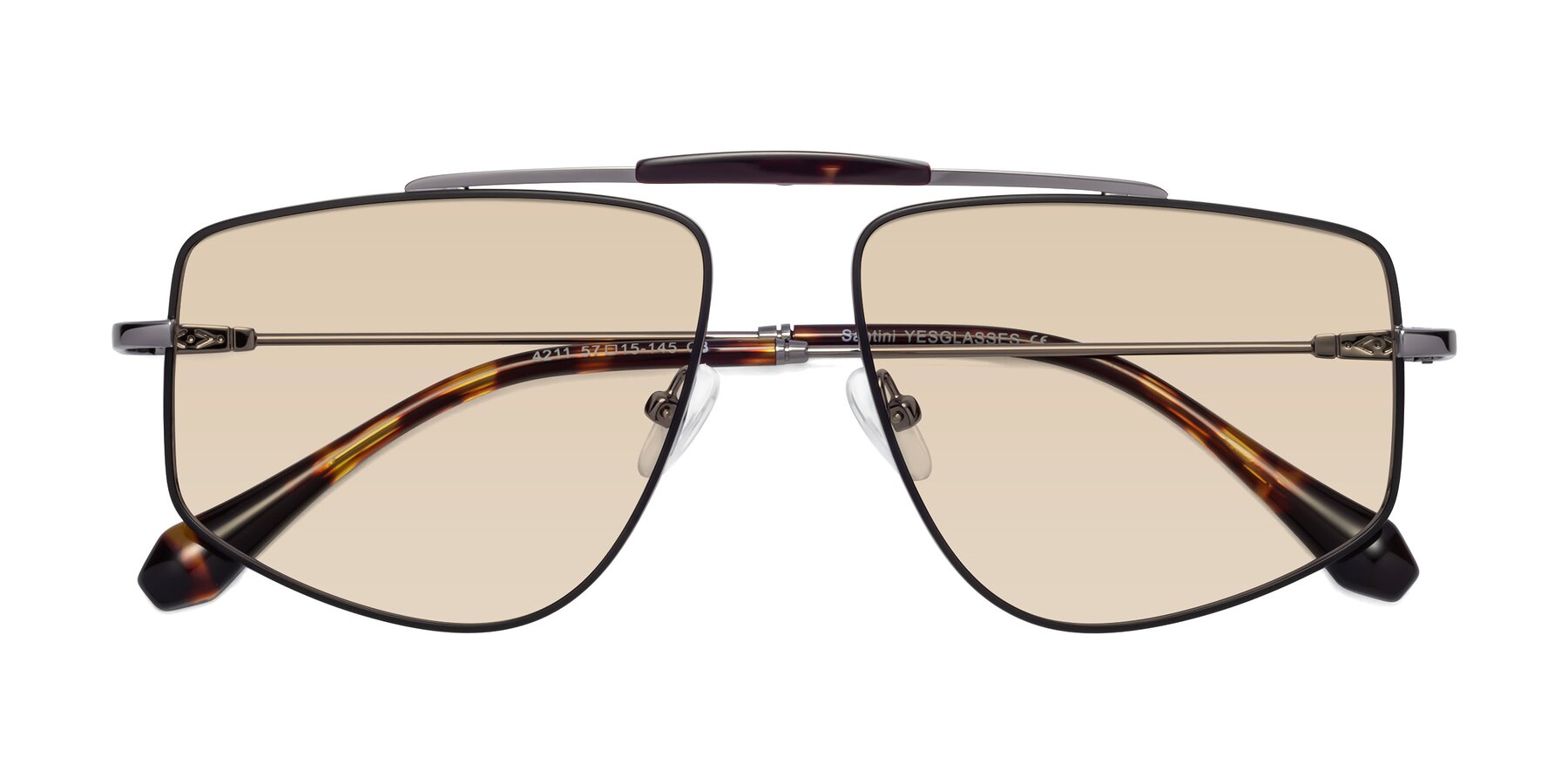 Folded Front of Santini in Black-Gunmetal with Light Brown Tinted Lenses