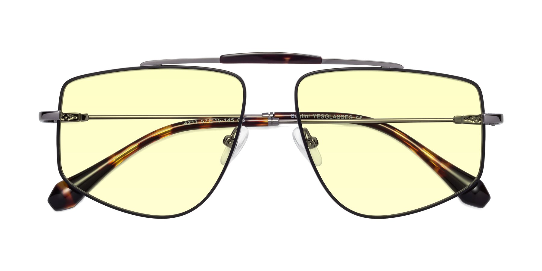 Folded Front of Santini in Black-Gunmetal with Light Yellow Tinted Lenses