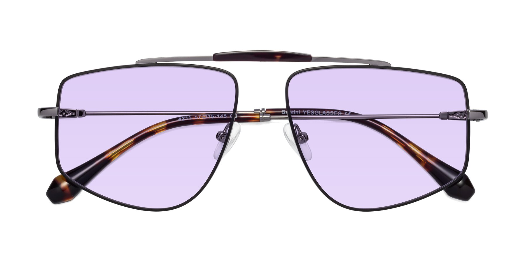 Folded Front of Santini in Black-Gunmetal with Light Purple Tinted Lenses