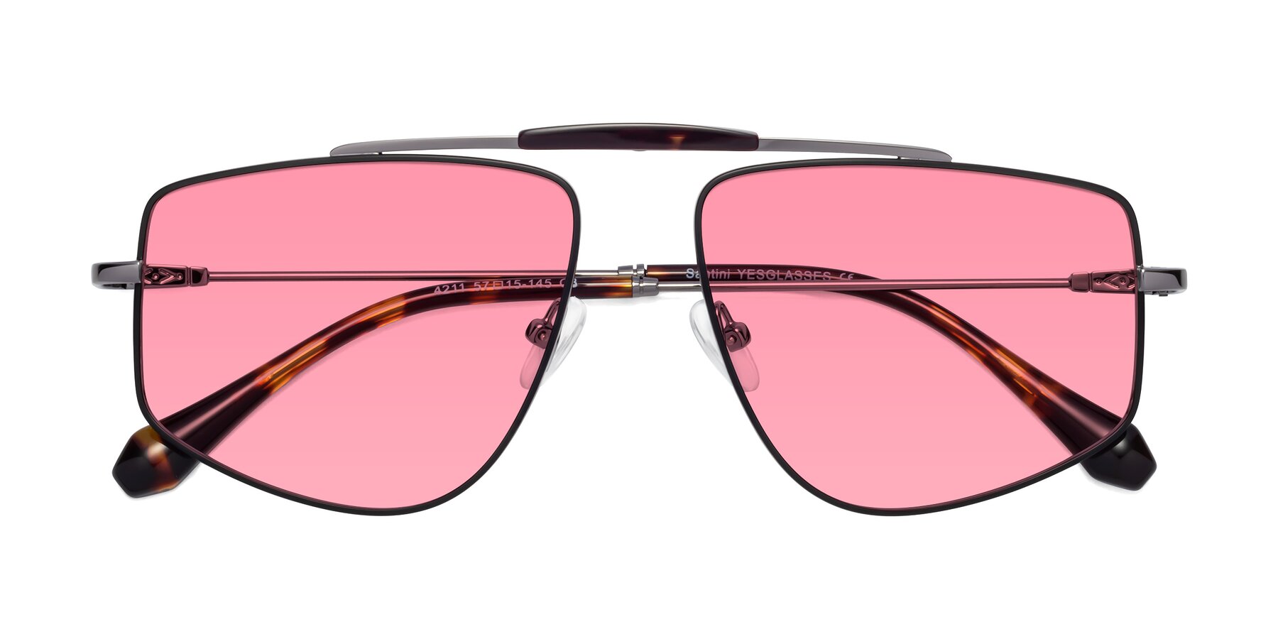 Folded Front of Santini in Black-Gunmetal with Pink Tinted Lenses