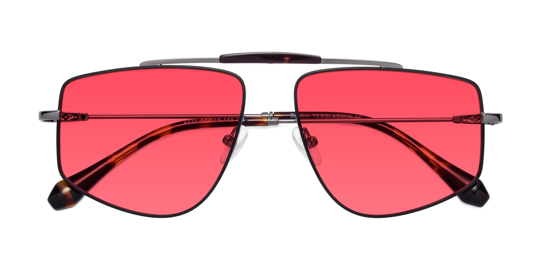 Folded Front of Santini in Black-Gunmetal with Red Tinted Lenses