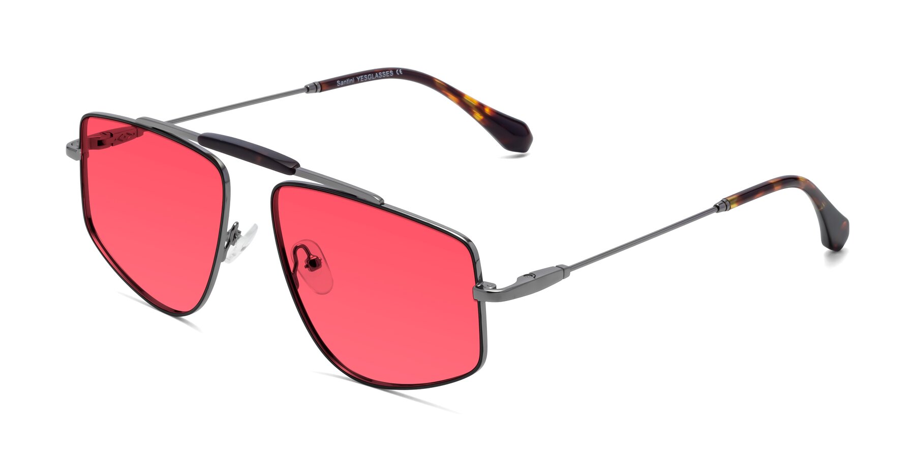 Angle of Santini in Black-Gunmetal with Red Tinted Lenses
