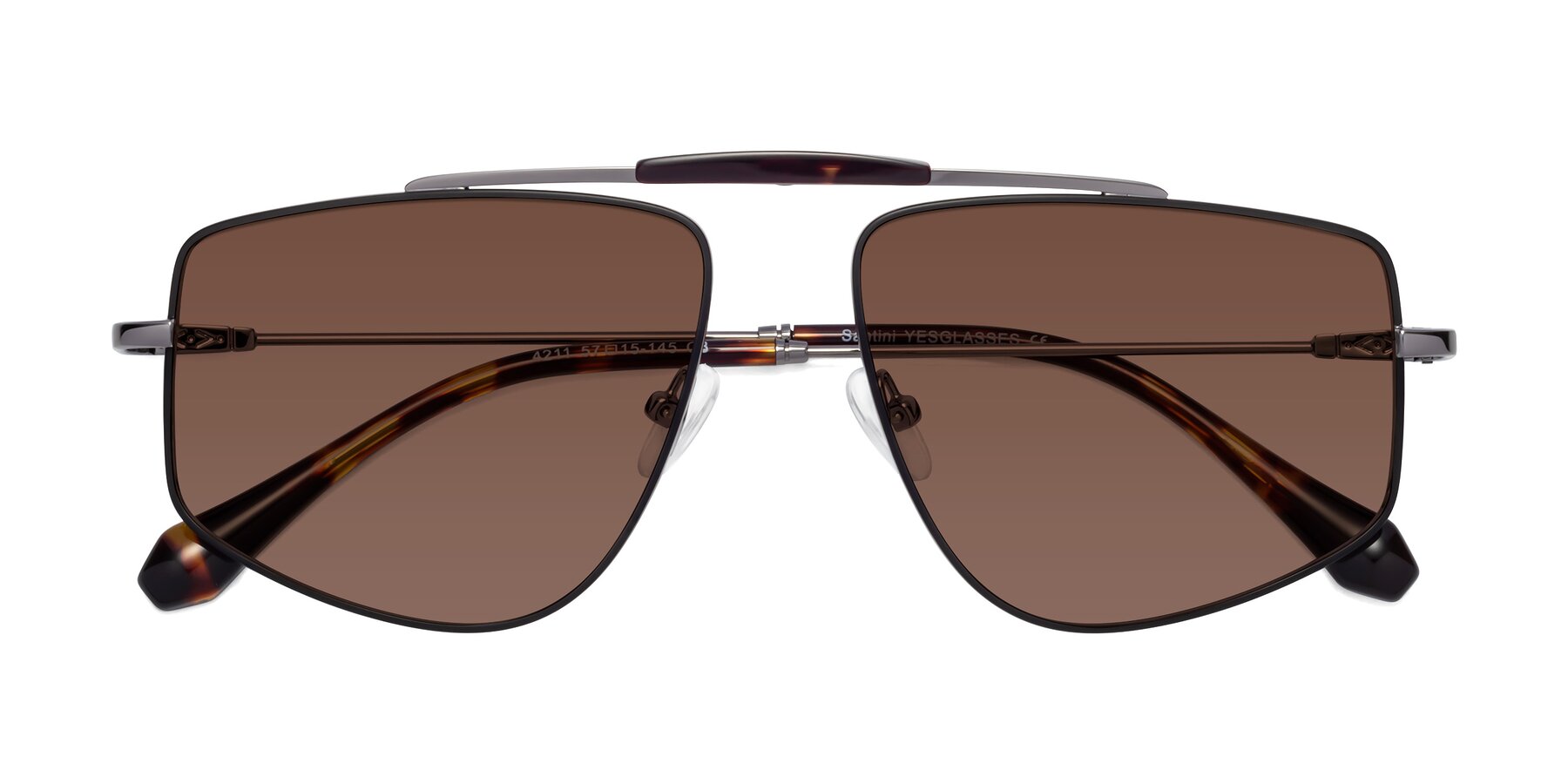 Folded Front of Santini in Black-Gunmetal with Brown Tinted Lenses