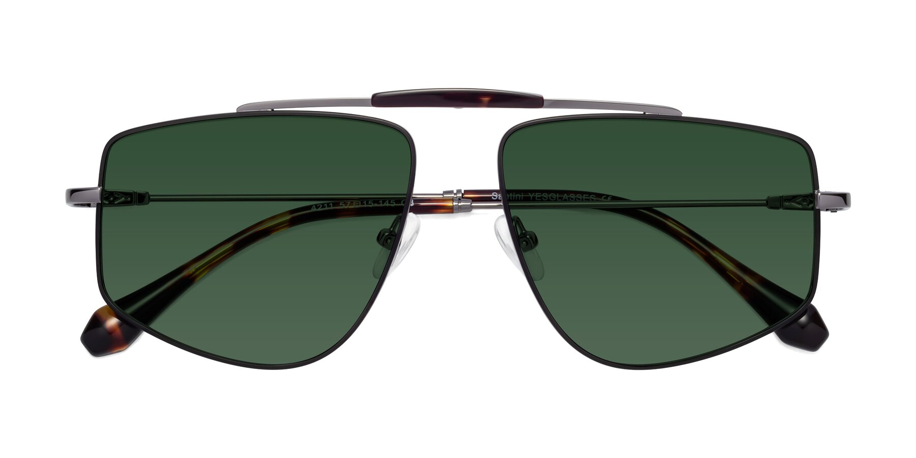 Folded Front of Santini in Black-Gunmetal with Green Tinted Lenses