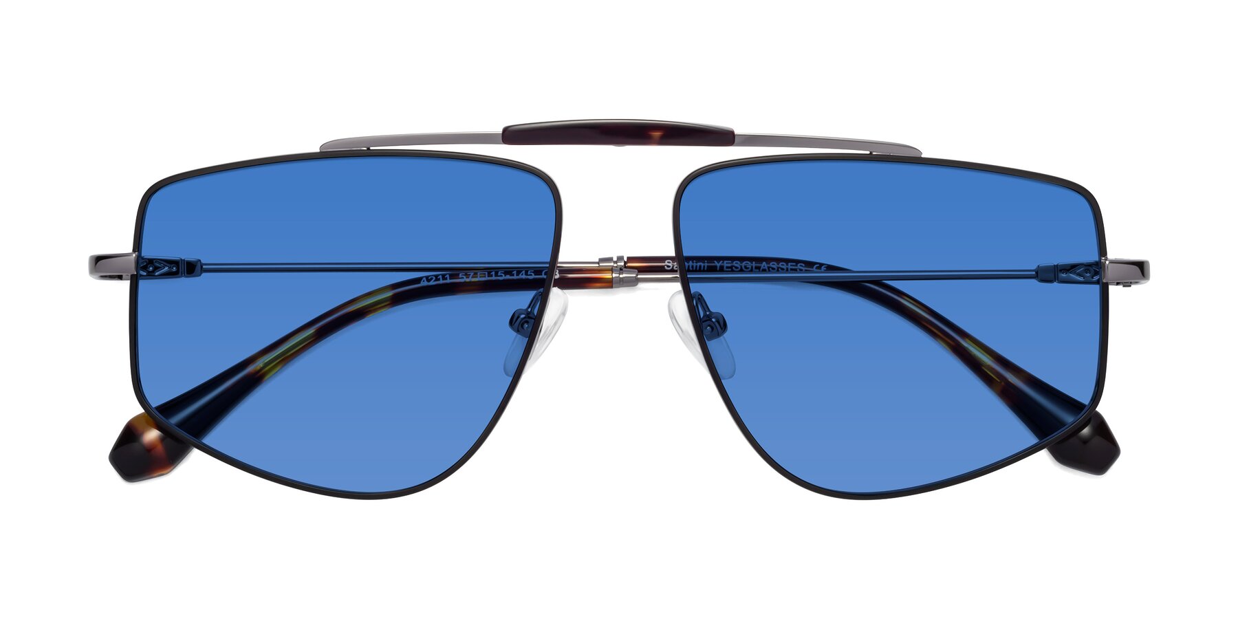 Folded Front of Santini in Black-Gunmetal with Blue Tinted Lenses