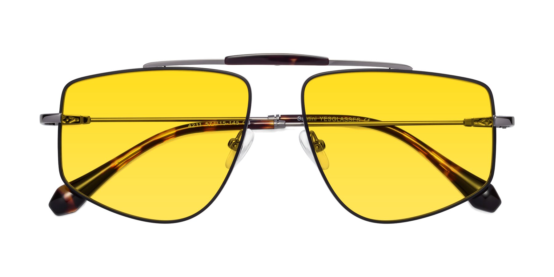 Folded Front of Santini in Black-Gunmetal with Yellow Tinted Lenses