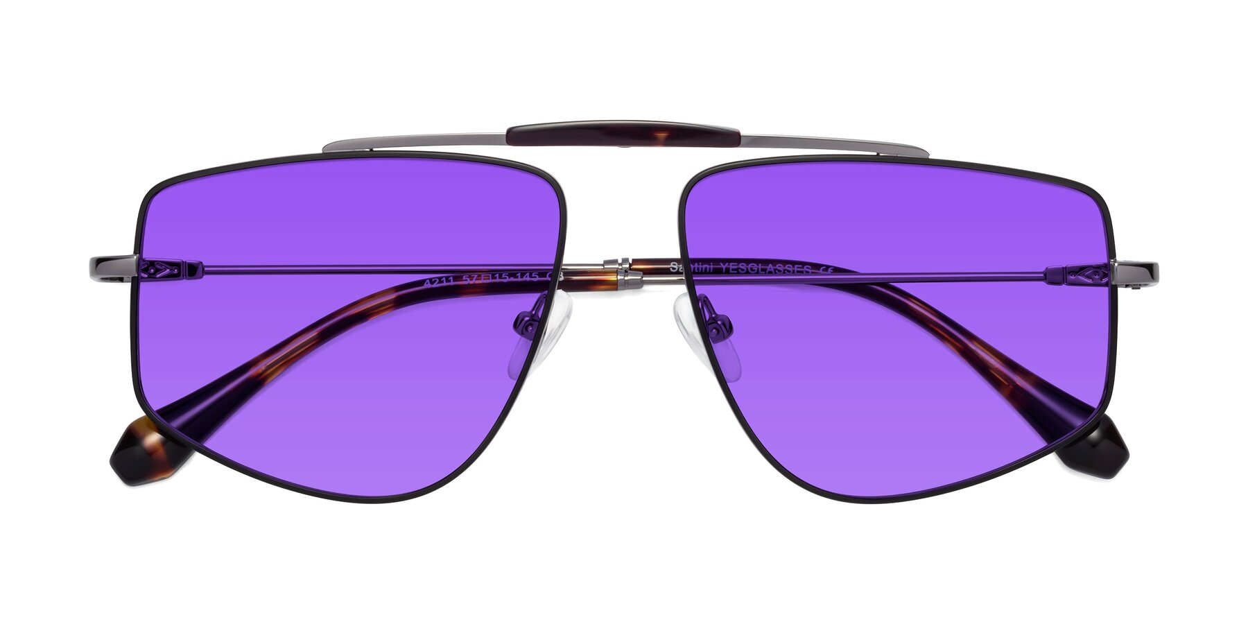 Folded Front of Santini in Black-Gunmetal with Purple Tinted Lenses