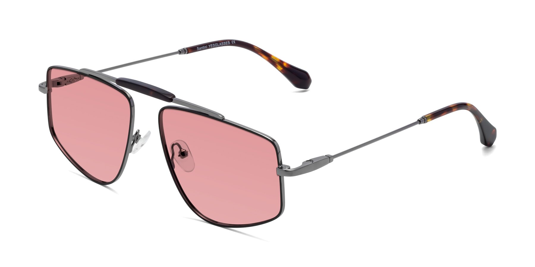 Angle of Santini in Black-Gunmetal with Medium Garnet Tinted Lenses