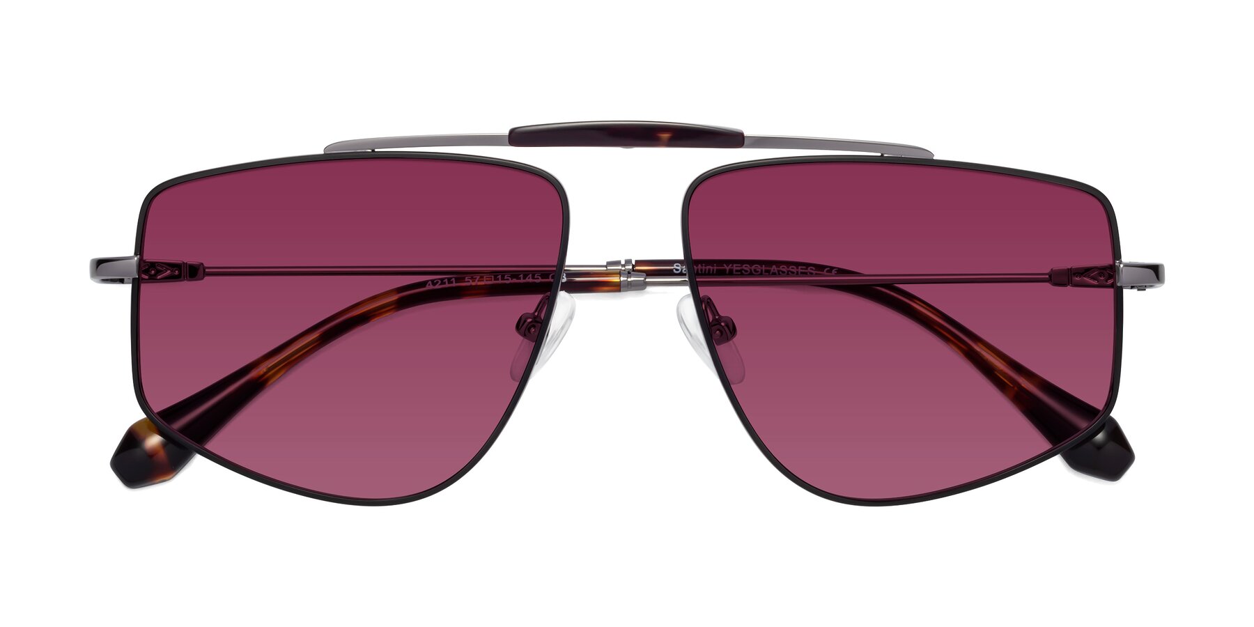 Folded Front of Santini in Black-Gunmetal with Wine Tinted Lenses