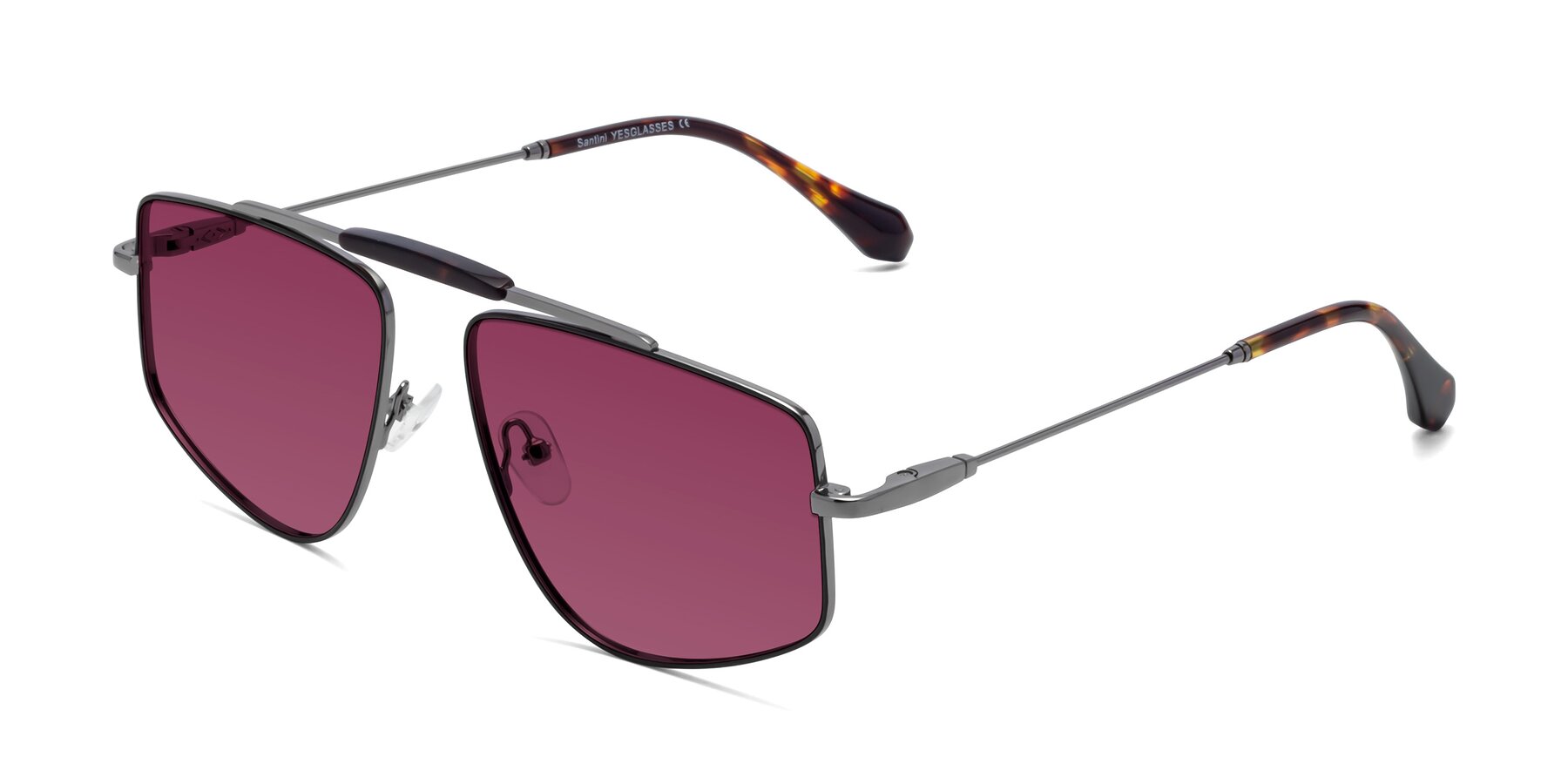 Angle of Santini in Black-Gunmetal with Wine Tinted Lenses