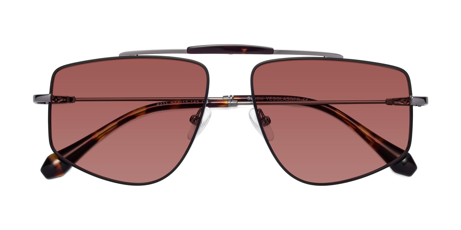 Folded Front of Santini in Black-Gunmetal with Garnet Tinted Lenses