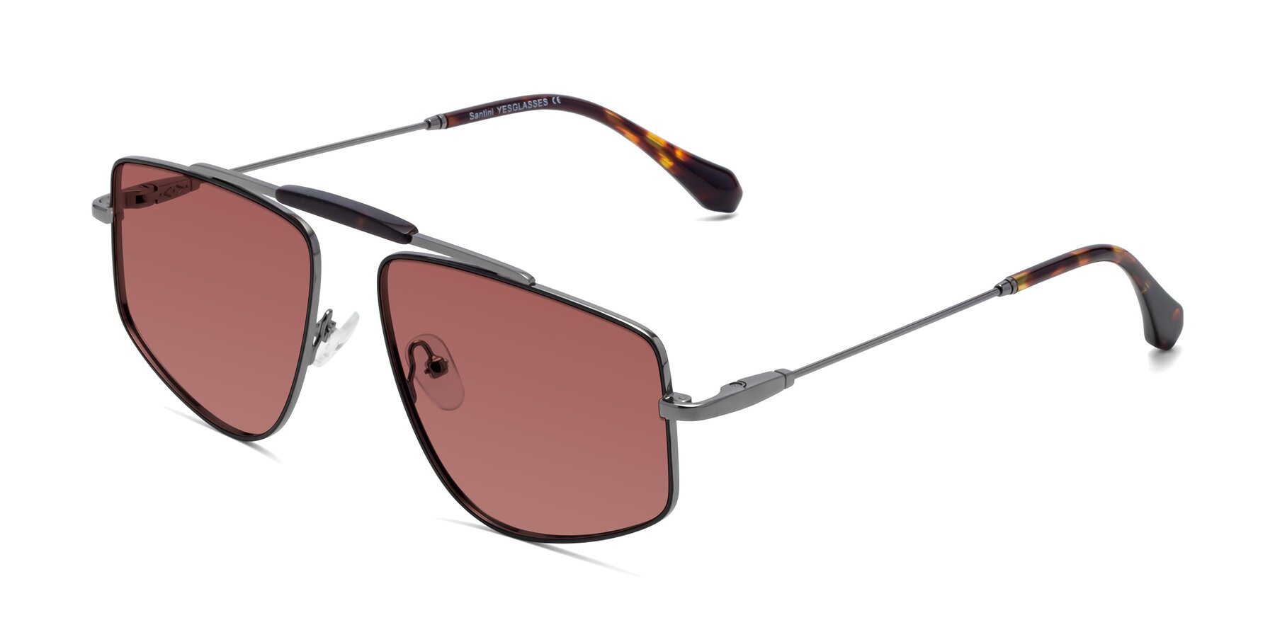 Angle of Santini in Black-Gunmetal with Garnet Tinted Lenses