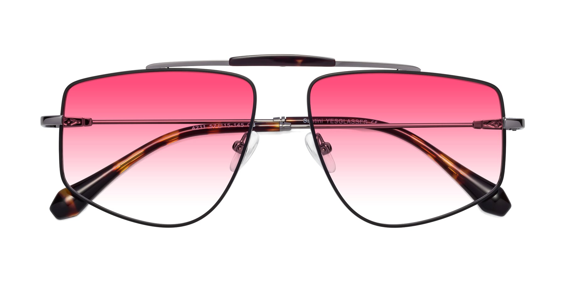 Folded Front of Santini in Black-Gunmetal with Pink Gradient Lenses