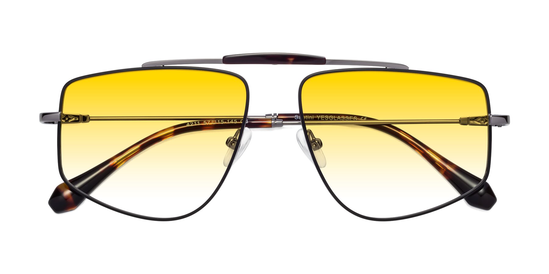 Folded Front of Santini in Black-Gunmetal with Yellow Gradient Lenses