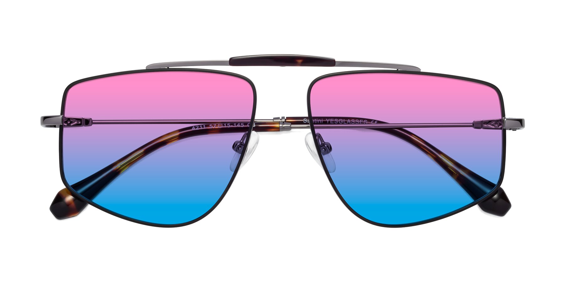 Folded Front of Santini in Black-Gunmetal with Pink / Blue Gradient Lenses