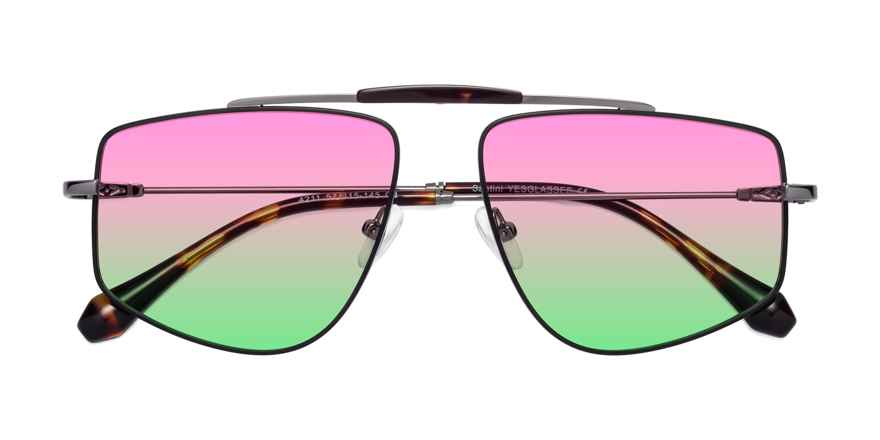 Folded Front of Santini in Black-Gunmetal with Pink / Green Gradient Lenses