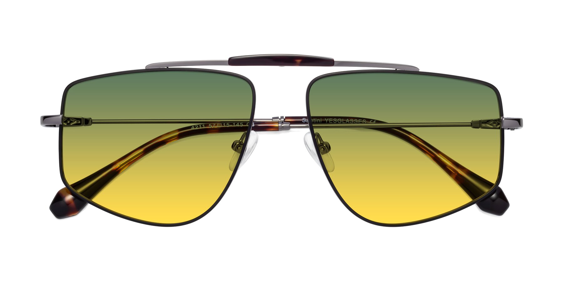 Folded Front of Santini in Black-Gunmetal with Green / Yellow Gradient Lenses