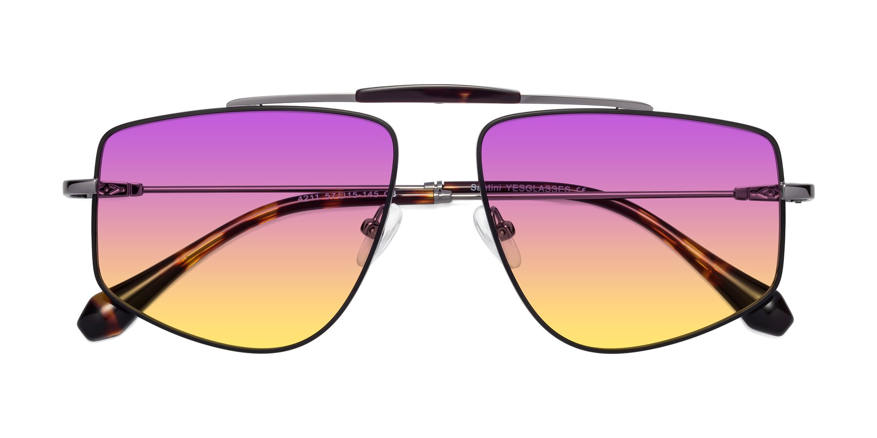 Folded Front of Santini in Black-Gunmetal with Purple / Yellow Gradient Lenses